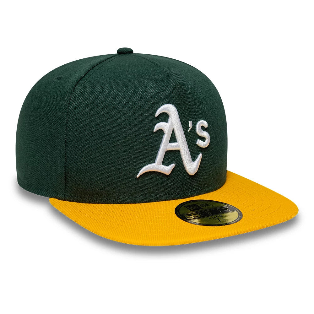This is an Athletics Flat 59FIFTY A-Frame Fitted Cap in dark green & yellow. 3