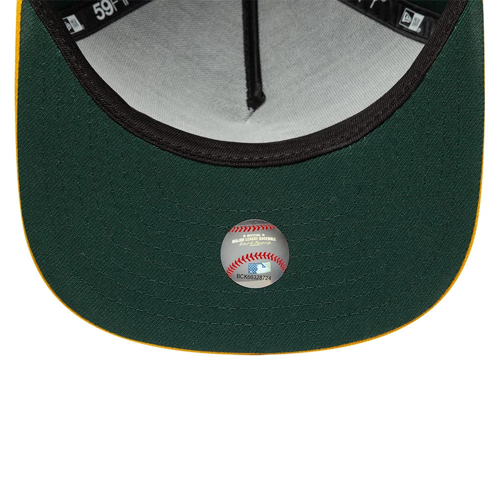 This is an Oakland Athletics Flat 59FIFTY A-Frame Fitted Cap in dark green & yellow. 7