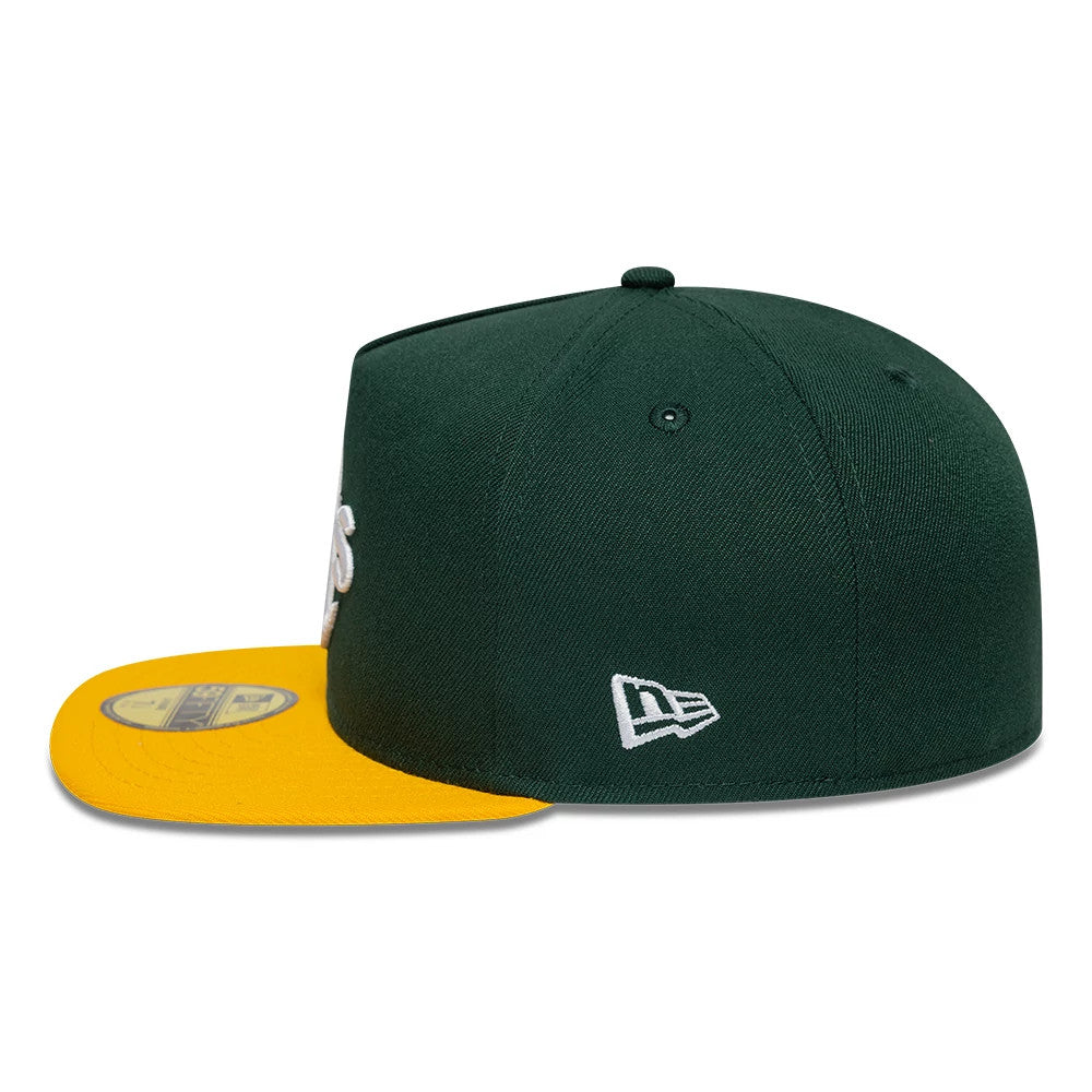 This is an Athletics Flat 59FIFTY A-Frame Fitted Cap in dark green & yellow. 4