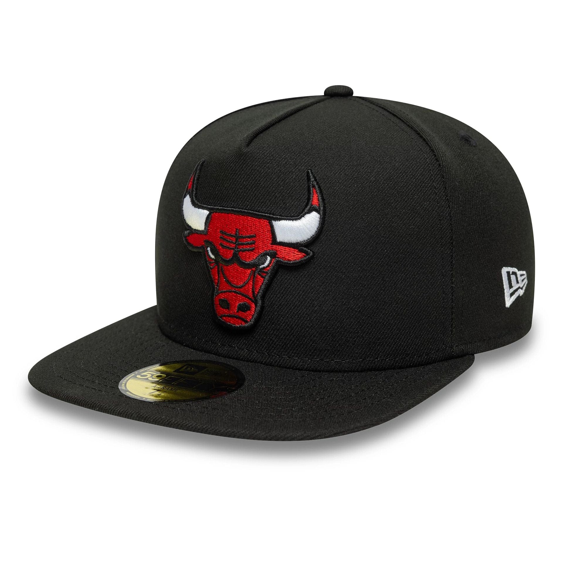 This is a Chicago Bulls Flat Black 59FIFTY A-Frame Fitted Cap 1