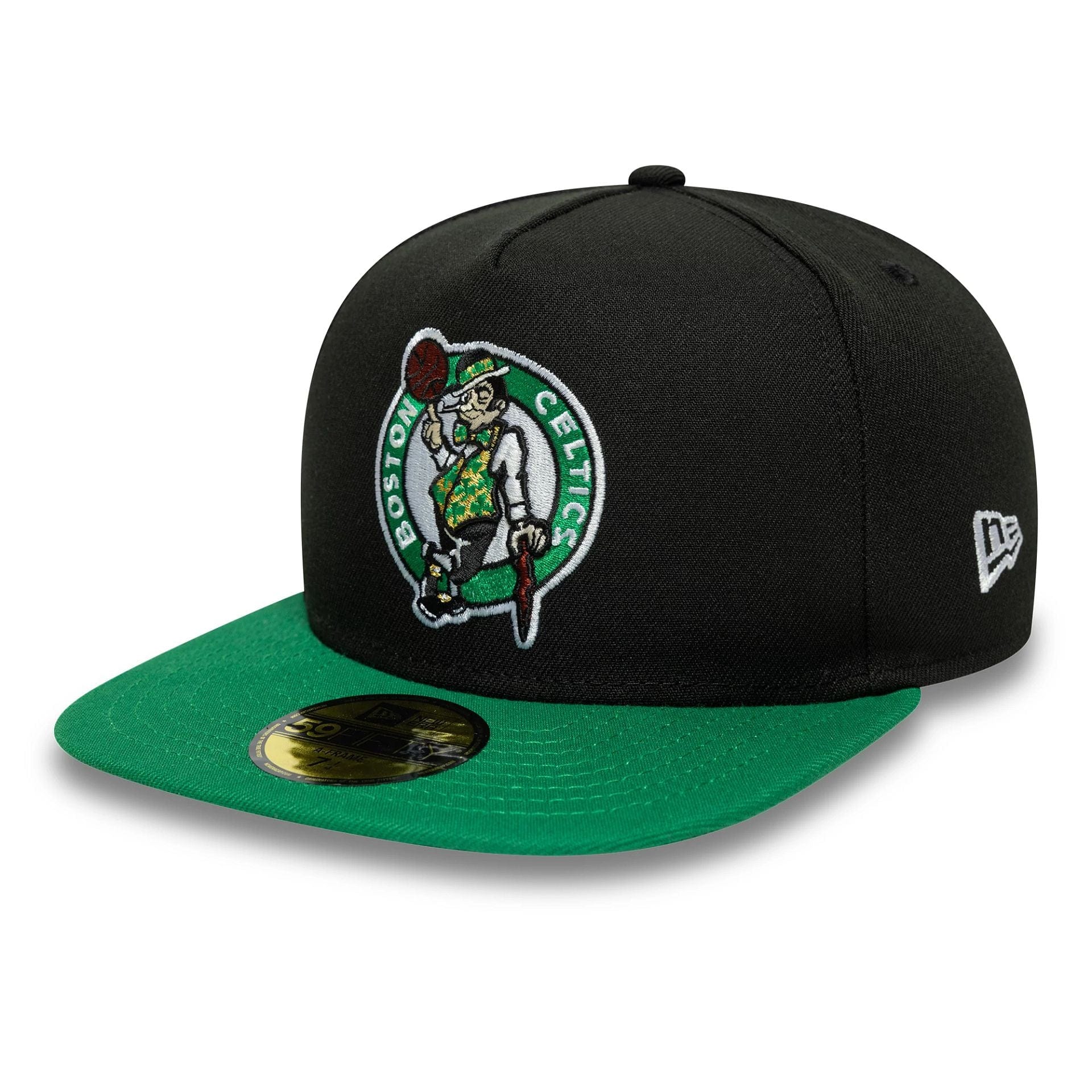 This is a Boston Celtics Flat Black 59FIFTY A-Frame Fitted Cap 1