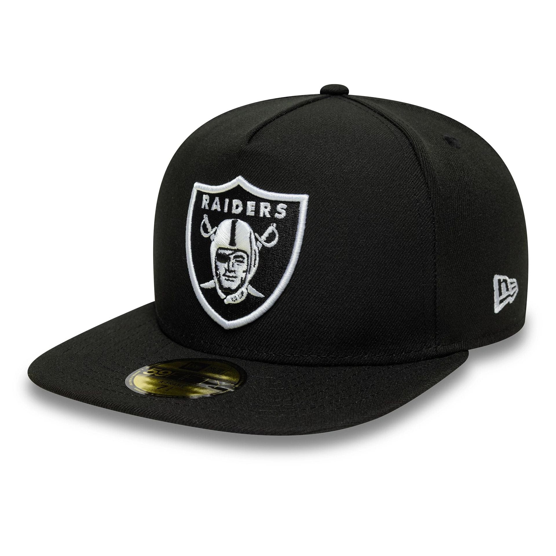 This is a Las Vegas Raiders Flat Black 59FIFTY A-Frame Fitted Cap 1