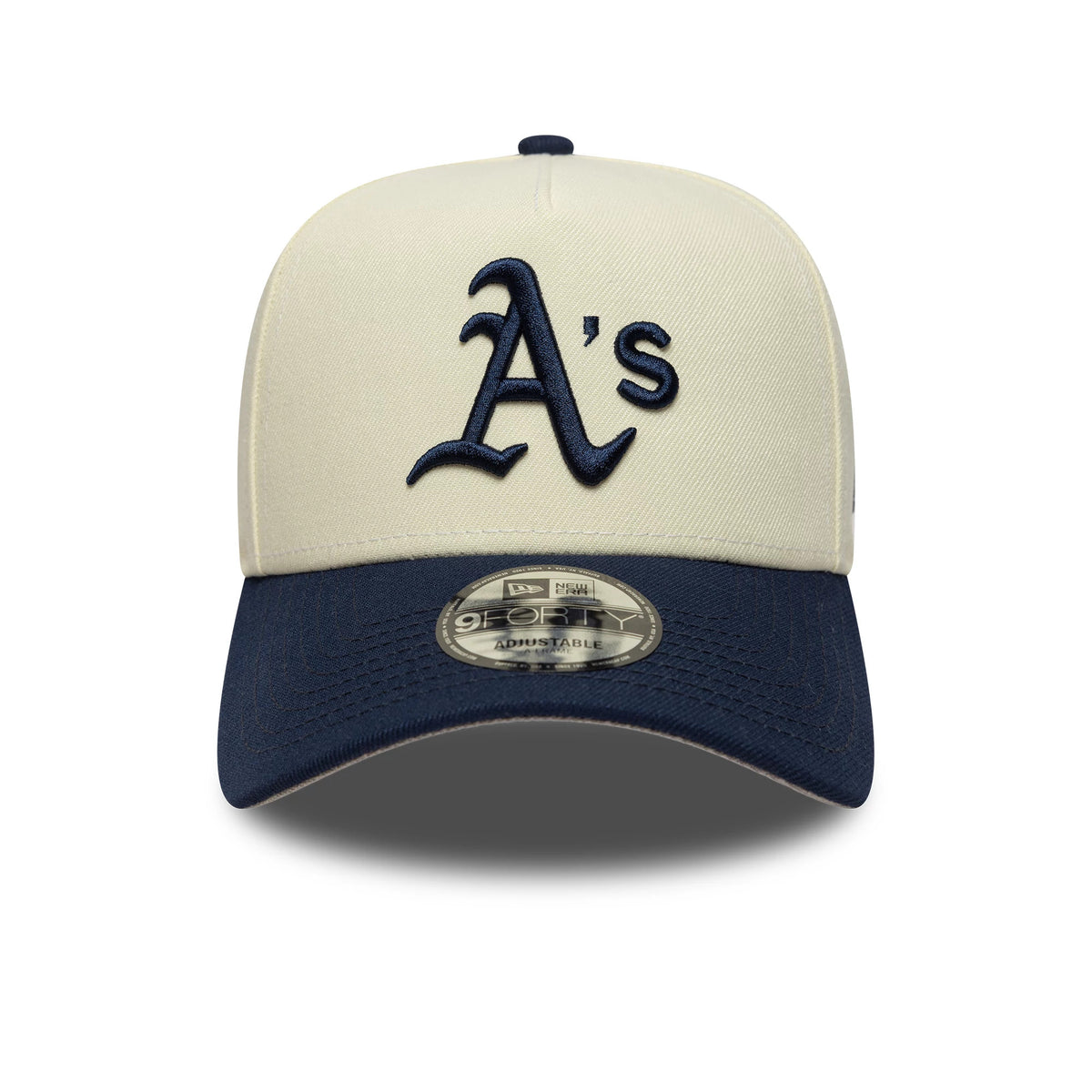 This is a Athletics MLB Chrome Blue Contrast Cream 9FORTY A-Frame Adjustable Cap 3