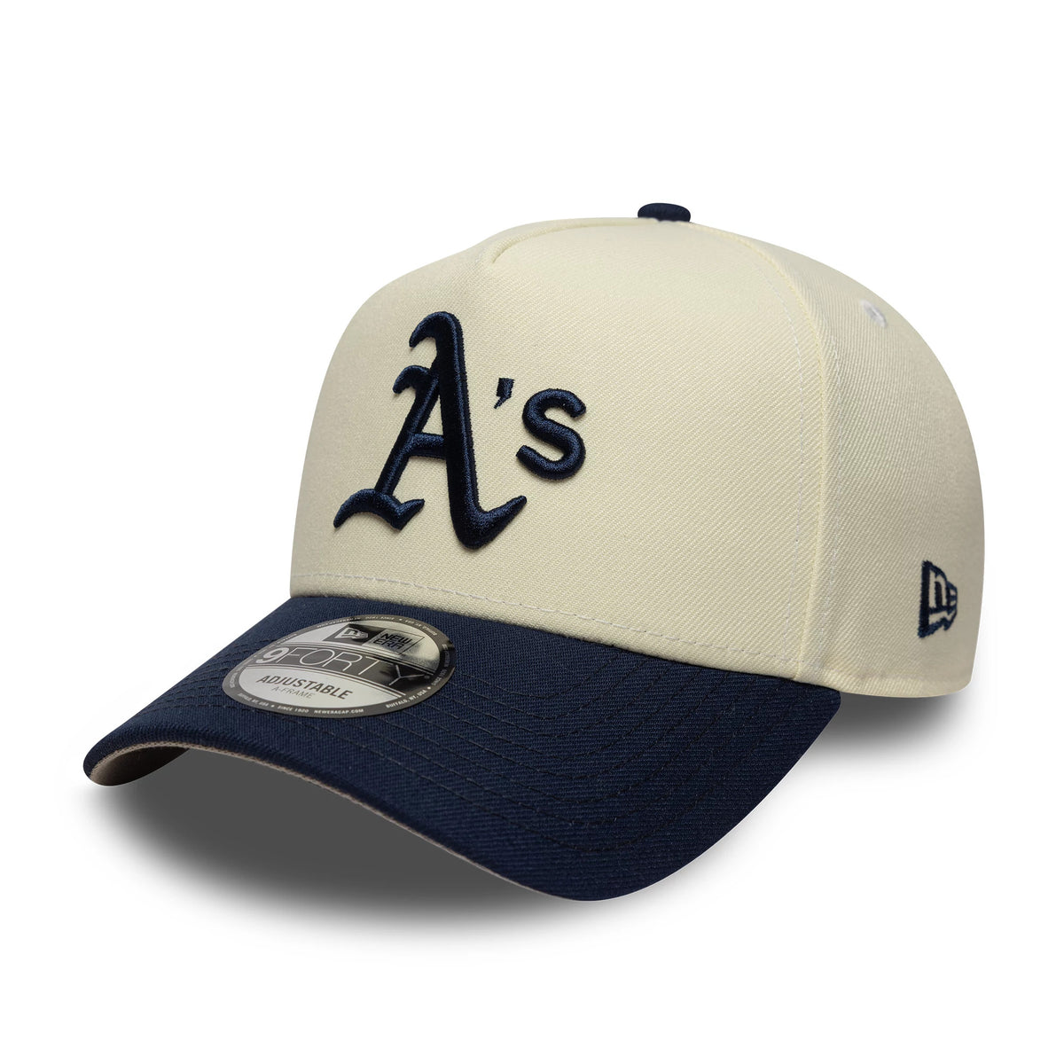 This is a Athletics MLB Chrome Blue Contrast Cream 9FORTY A-Frame Adjustable Cap 4