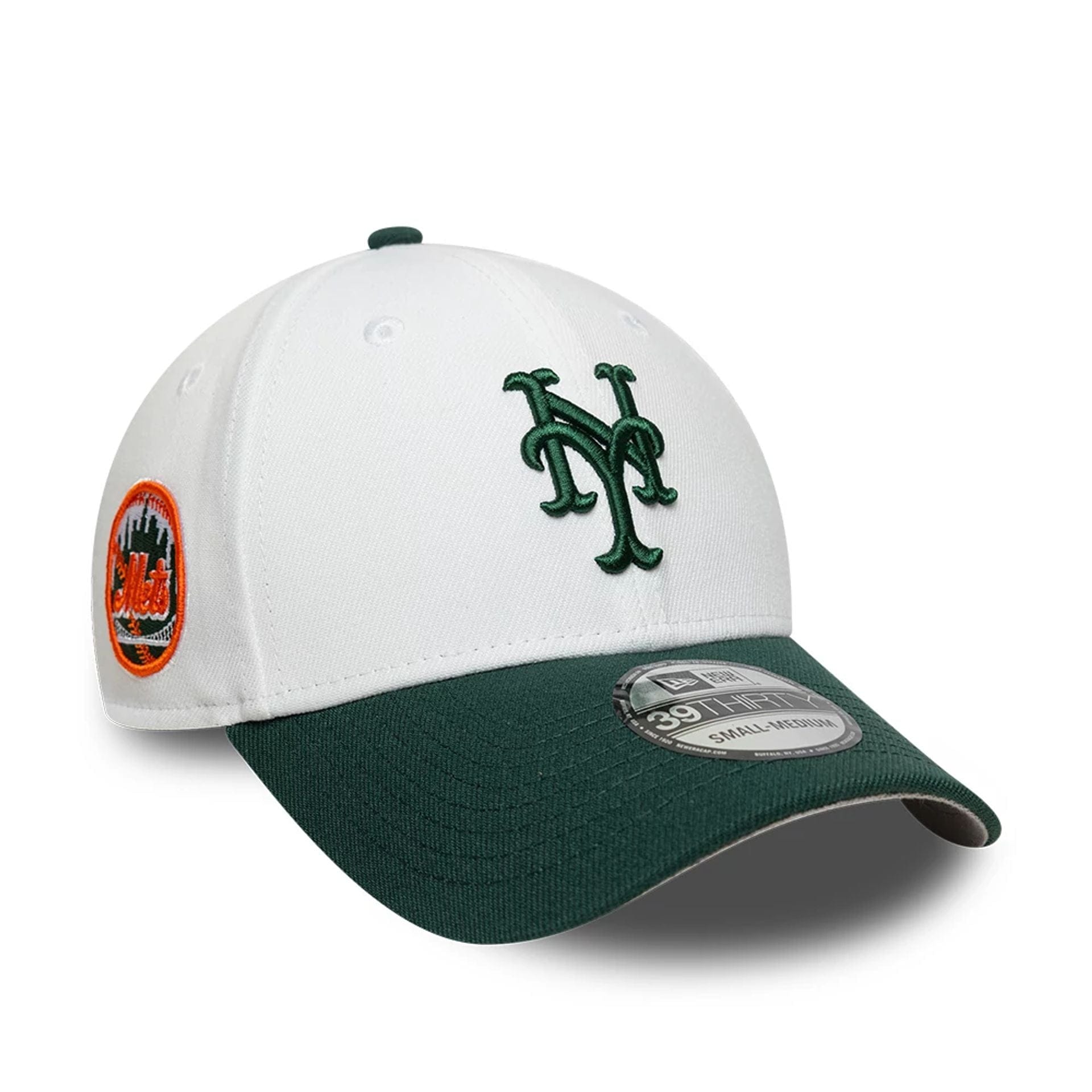 This is a New York Mets MLB White 39THIRTY Stretch Fit Cap 1