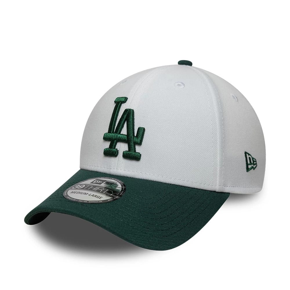 This is a LA Dodgers MLB White 39THIRTY Stretch Fit Cap 1