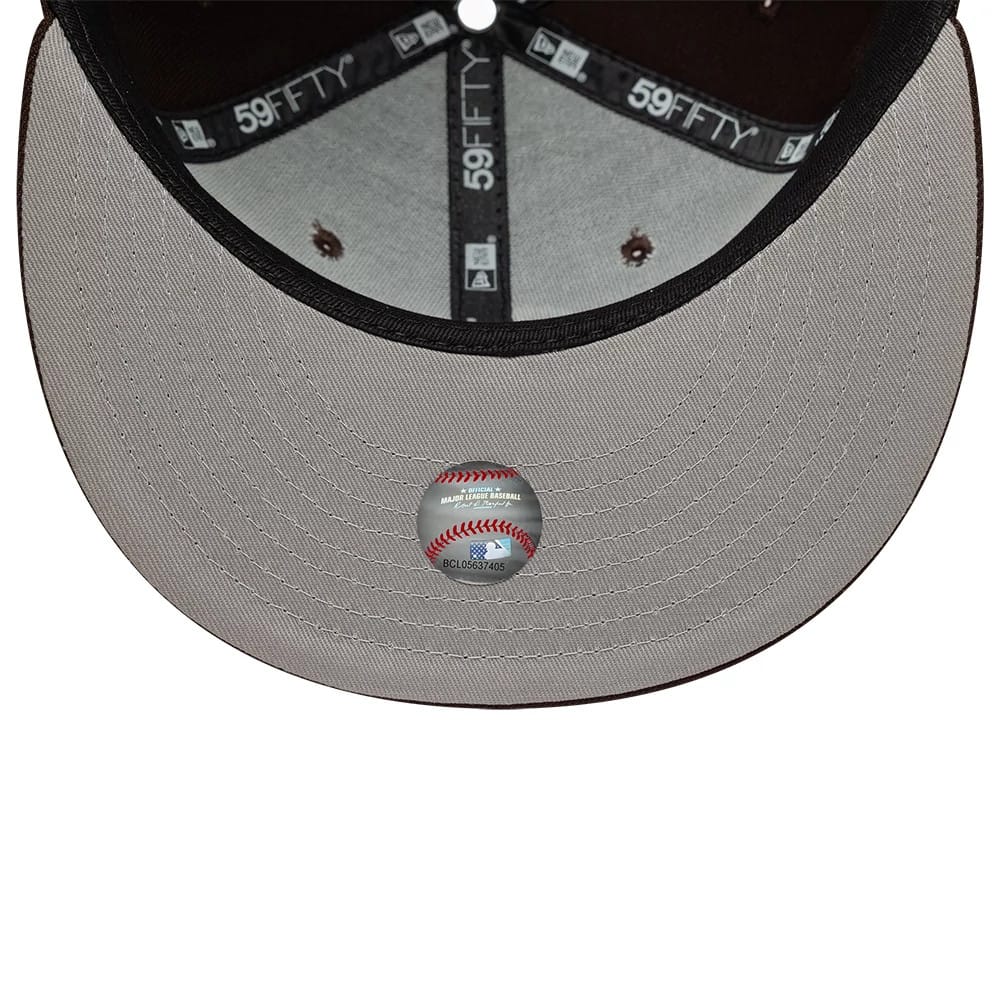 Pictured is this MLB Athletics 59FIFTY Fitted cap in dark brown. 2