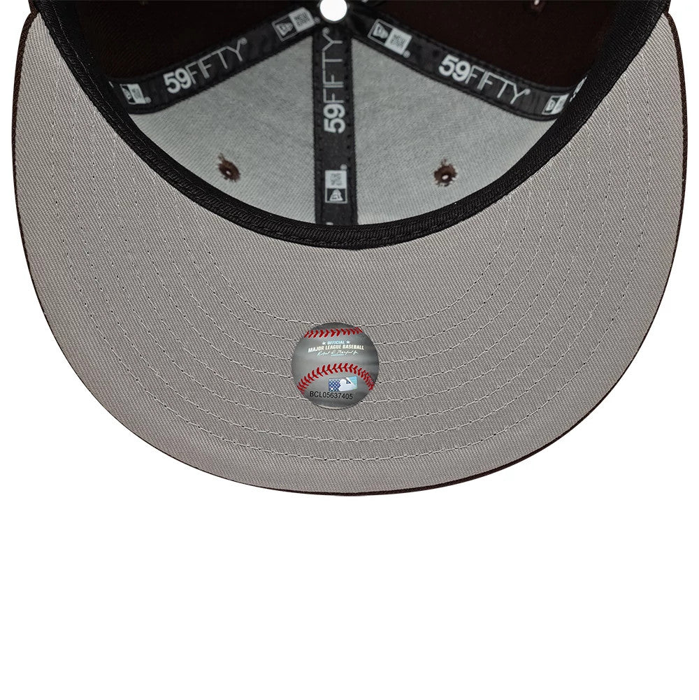 Pictured is this MLB Athletics 59FIFTY Fitted cap in dark brown. 2