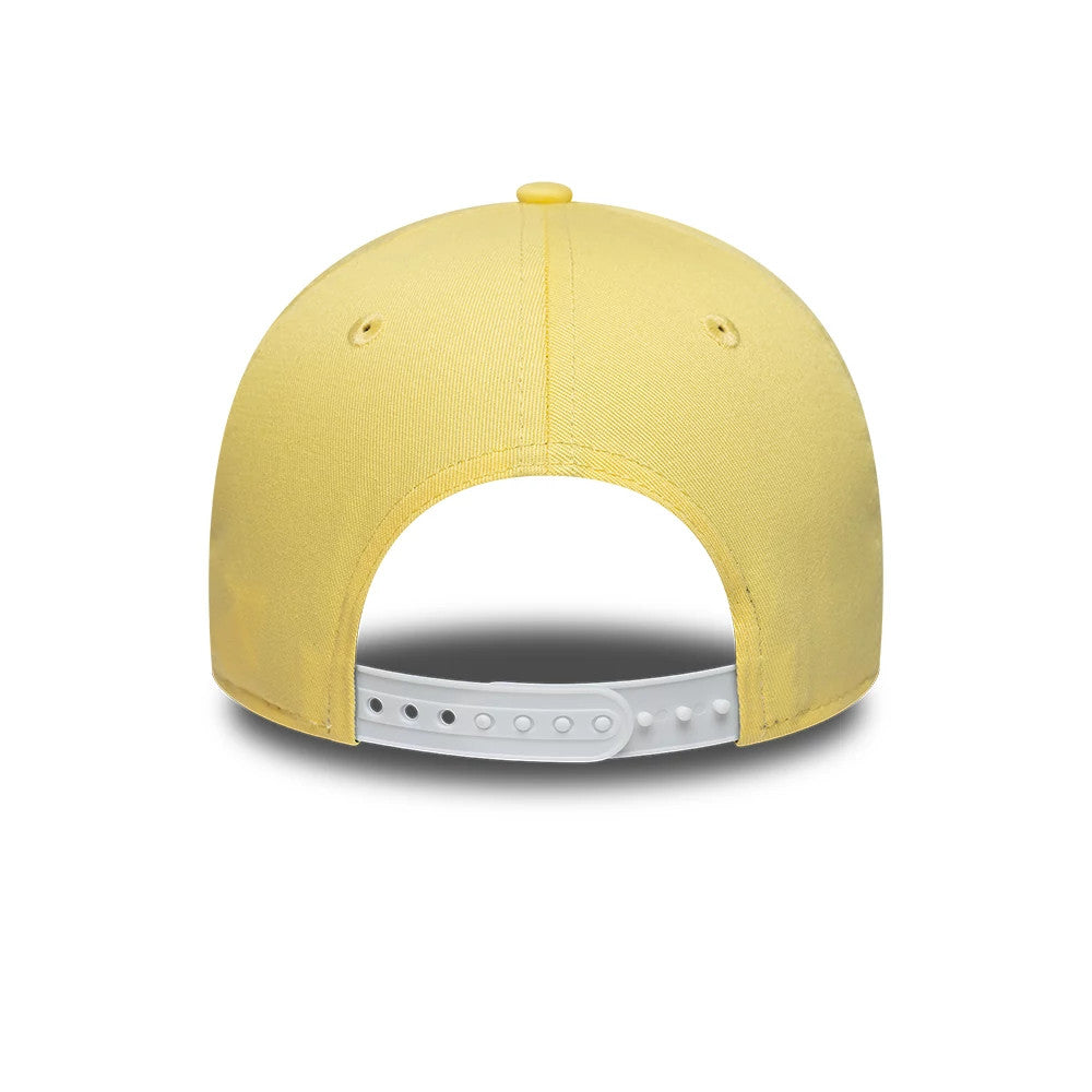 LA Dodgers MLB Yellow New Era 9FORTY A-Frame Adjustable Cap, rear view showing the structured yellow crown, an adjustable white snap closure, and matching yellow top button, creating a simple and sporty appearance.