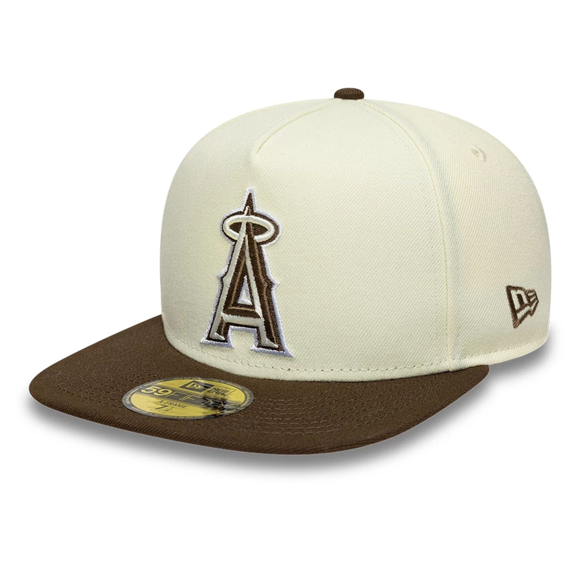 This is a LA Angels MLB Cream 59FIFTY A-Frame Fitted Cap 1