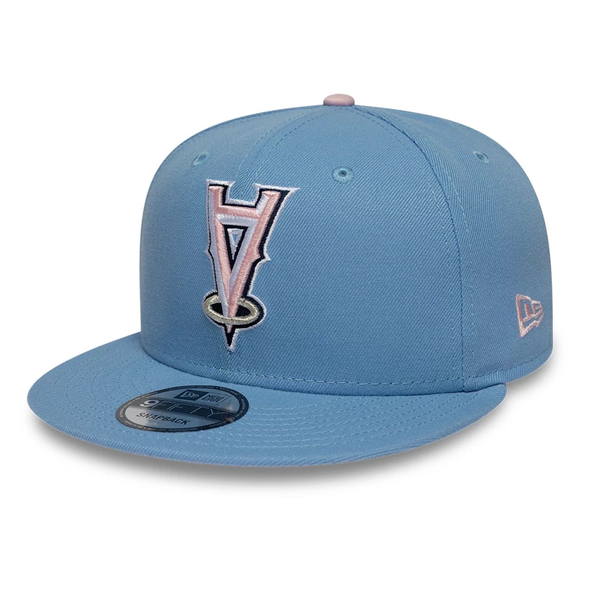 Pictured is this MLB Upside Down LA Angels 9FIFTY Snapback cap in pastel blue. 1