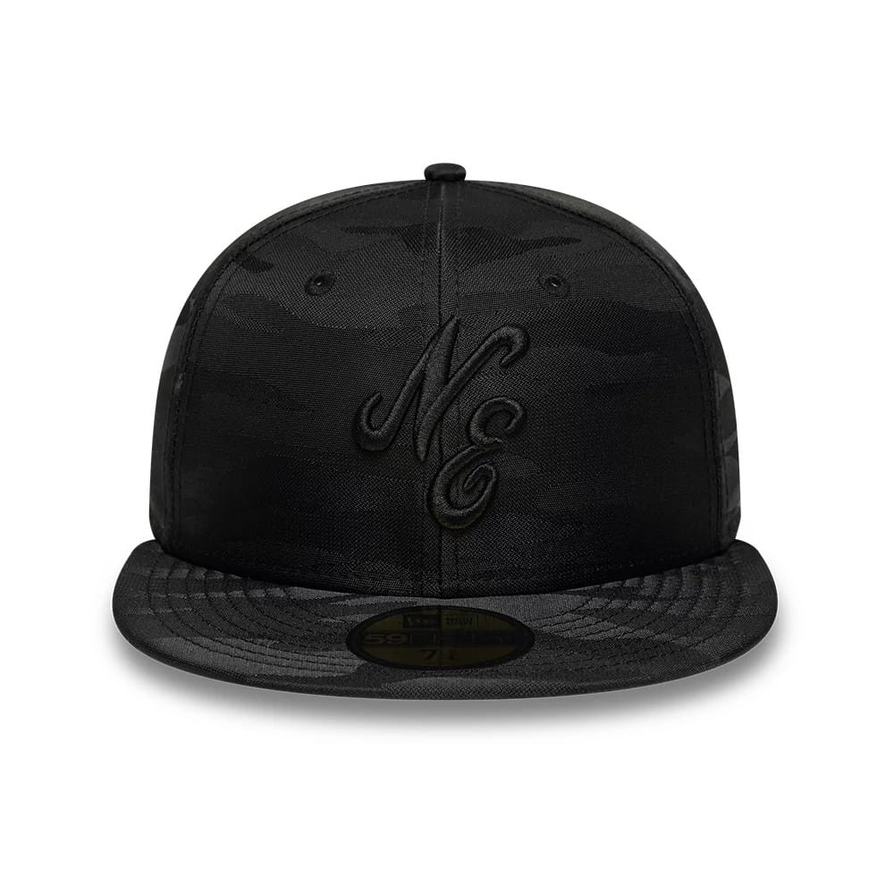 Pictured is this New Era Camo 59FIFTY Fitted cap in black. 2