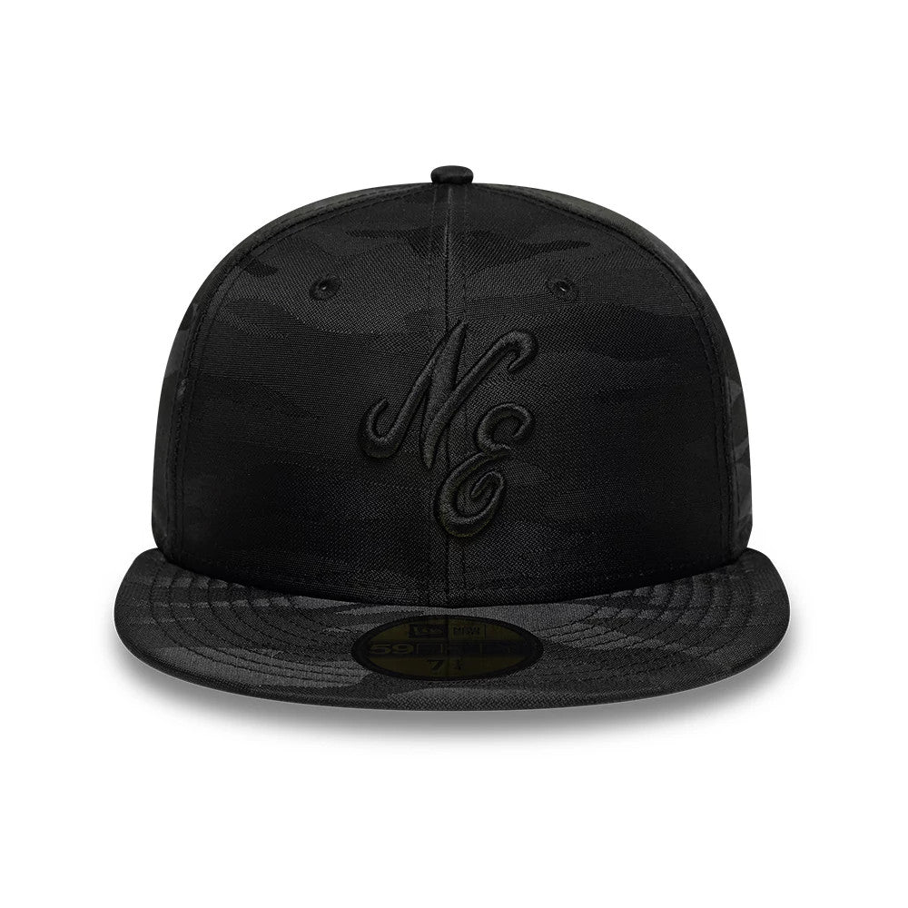 Pictured is this New Era Camo 59FIFTY Fitted cap in black. 2