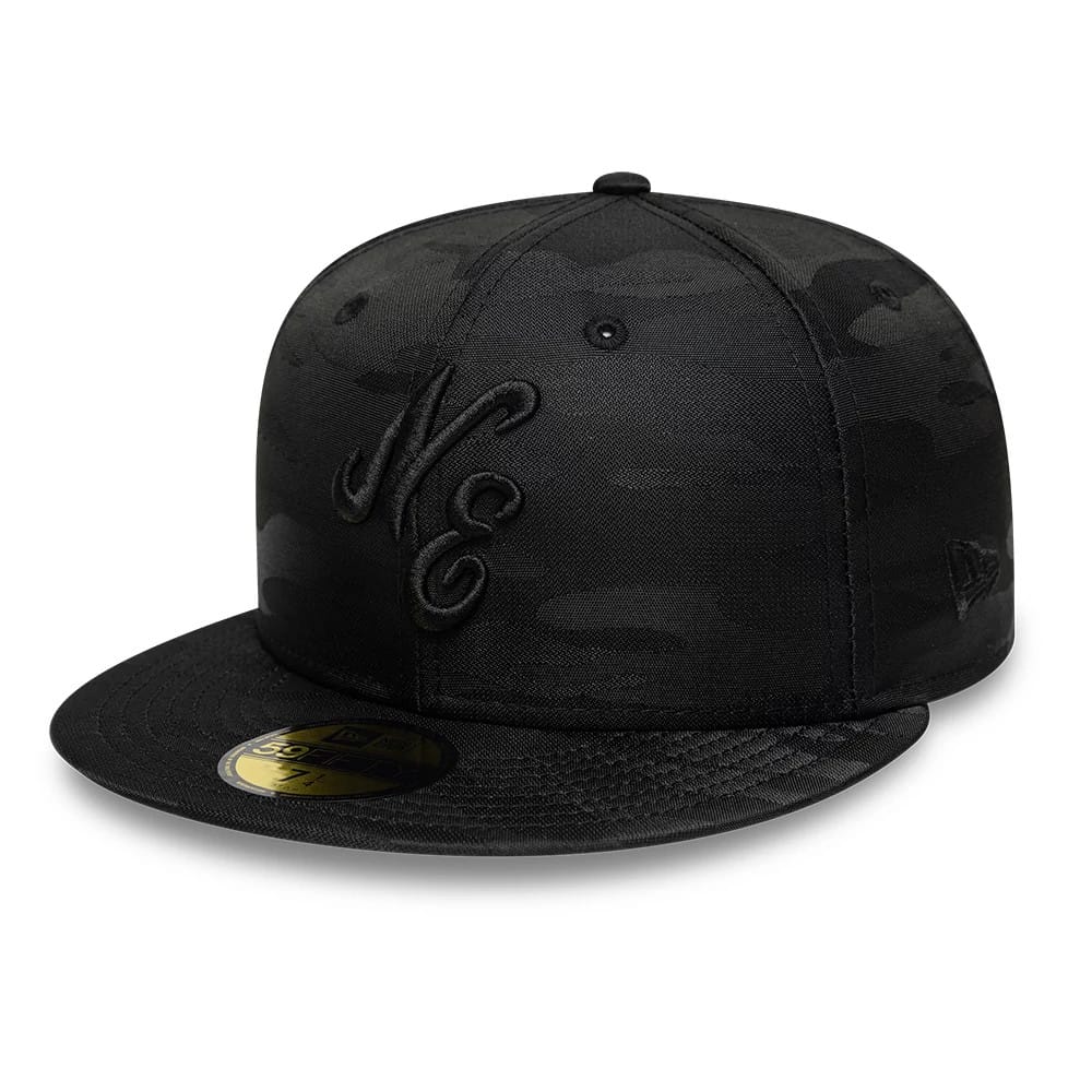 Pictured is this New Era Camo 59FIFTY Fitted cap in black. 1