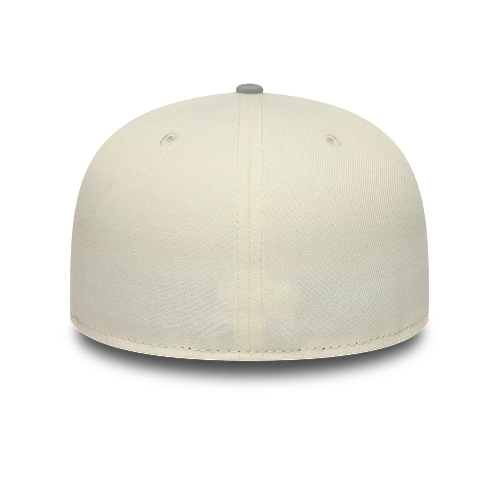 Visa Cash App Racing Bulls Cream & Grey New Era 59FIFTY Fitted Cap, rear view showing a clean structured cream crown with two embroidered eyelets and a grey top button, with no back logo at the centre.