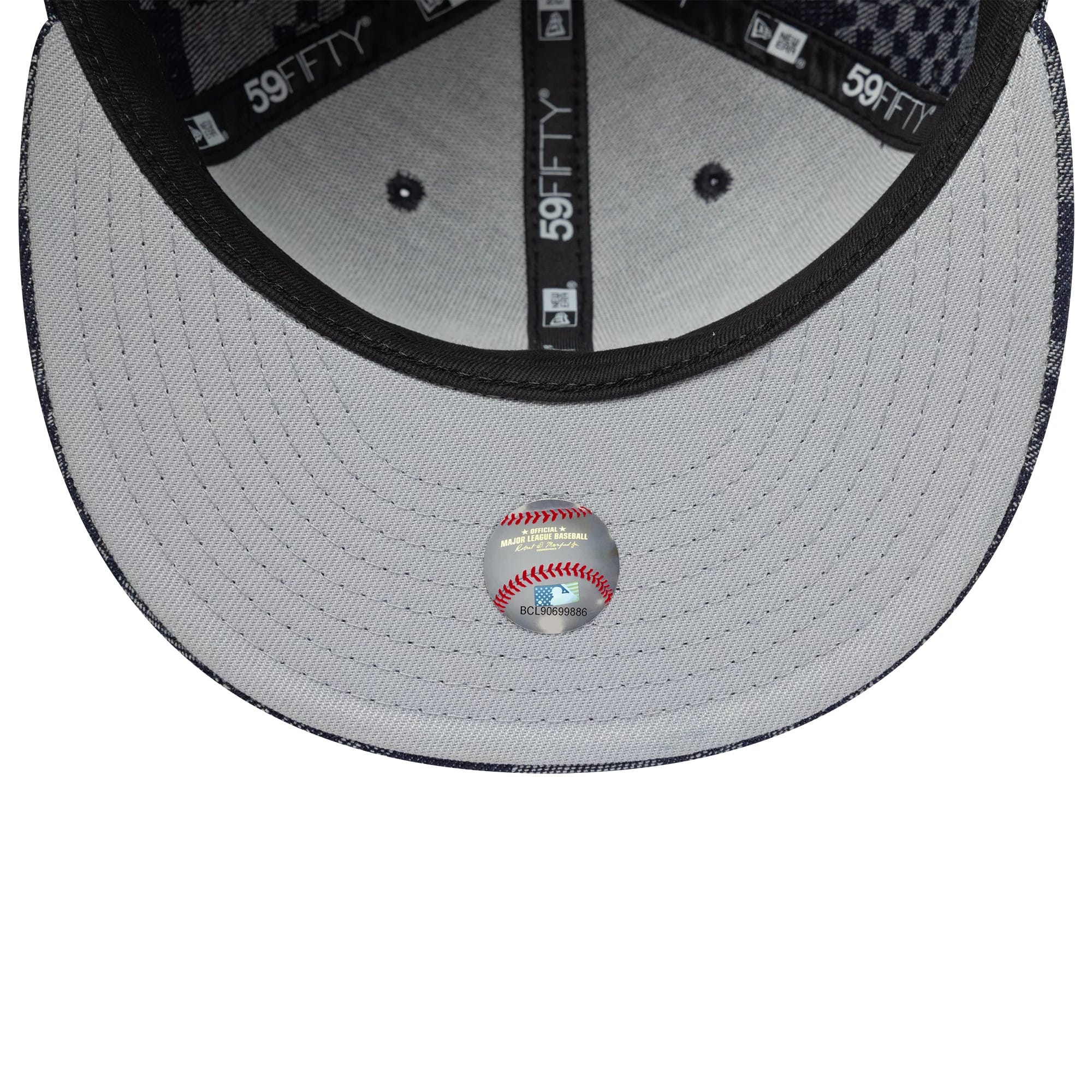 Pictured is this MLB Denim New York Yankees 59FIFTY Fitted cap in blue. 2