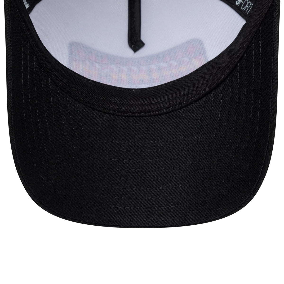 Pictured is this New Era Munich 9FORTY M-Crown A-Frame Trucker cap in white & black. 7