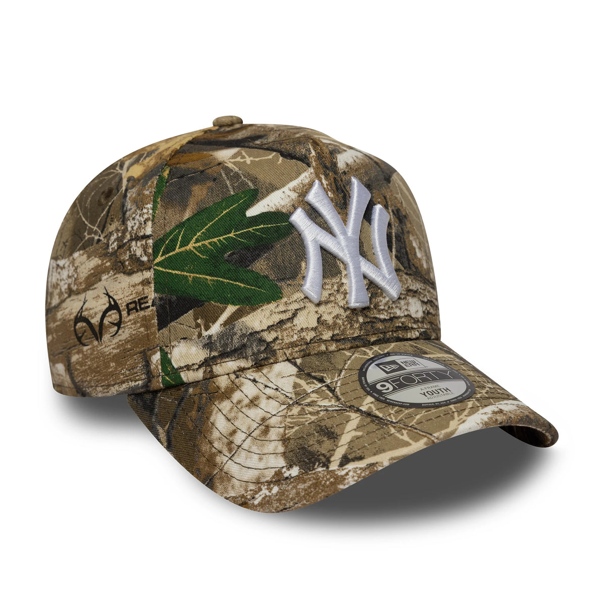 Pictured is this Youth MLB New York Yankees 9FORTY A-Frame cap in realtree camo. 3