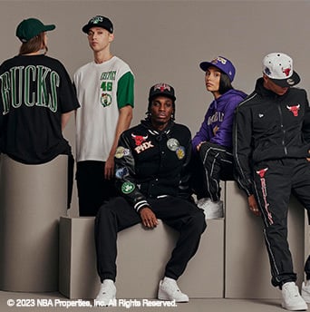 group of young adults wearing new era caps and clothing