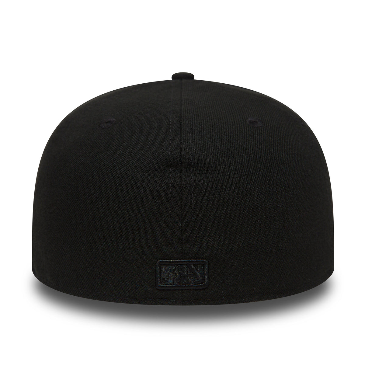 Black fitted baseball cap with subtle black stitching and a small logo on the back, showcasing a sleek, modern design.