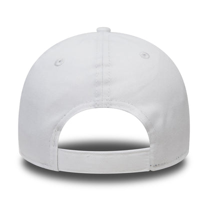 New Era Flag White New Era 9FORTY Cap, rear view showing the open back design and the white top button, with an adjustable strap for a comfortable fit on the structured white crown.