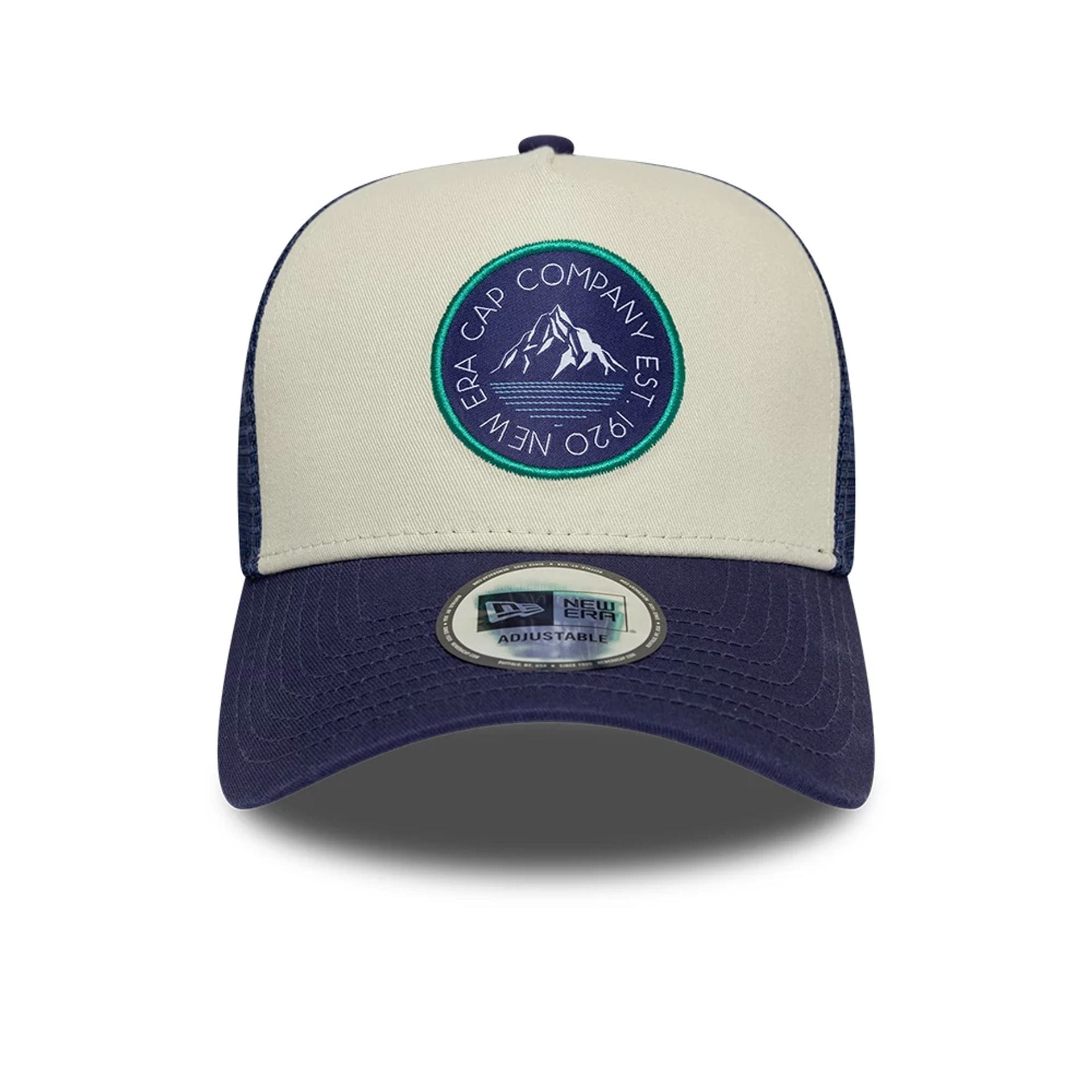 Pictured is this New Era Outdoor Washed 9FORTY A-Frame Trucker Adjustable cap in Navy. 2