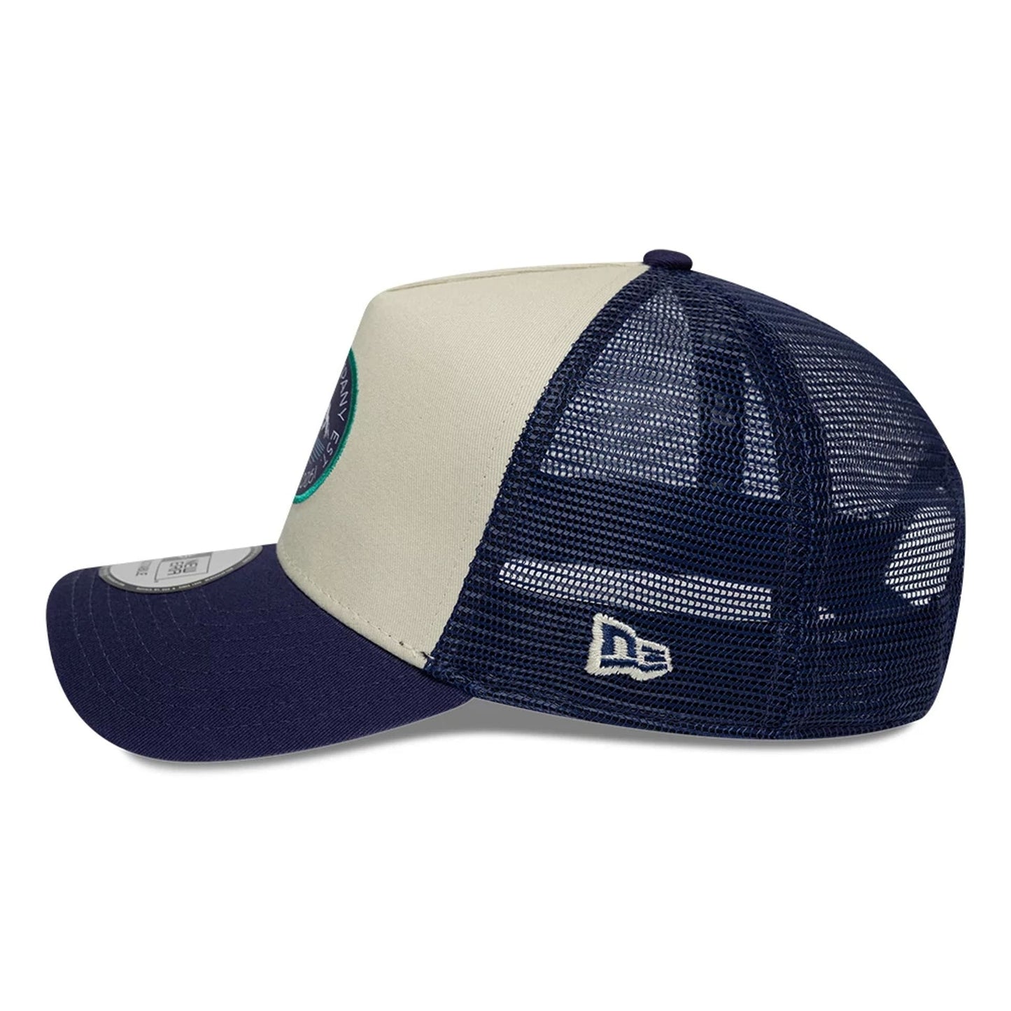 Pictured is this New Era Outdoor Washed 9FORTY A-Frame Trucker Adjustable cap in Navy. 5