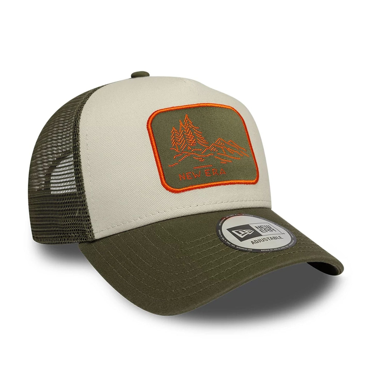 Pictured is this New Era Outdoor Washed 9FORTY A-Frame Trucker Adjustable cap in Dark Green. 7