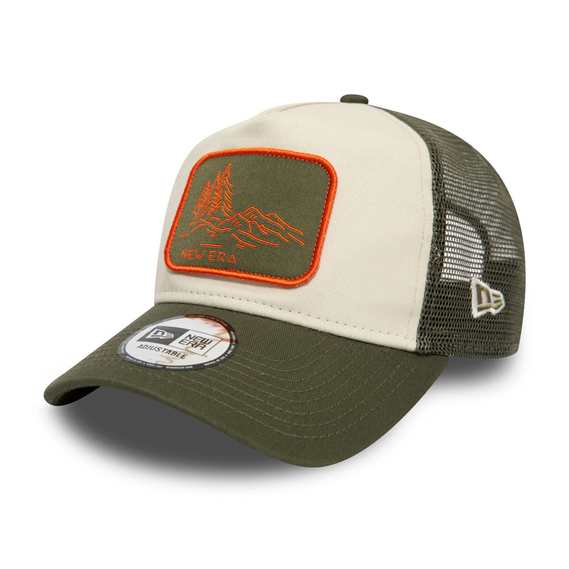 Pictured is this New Era Outdoor Washed 9FORTY A-Frame Trucker Adjustable cap in Dark Green. 1