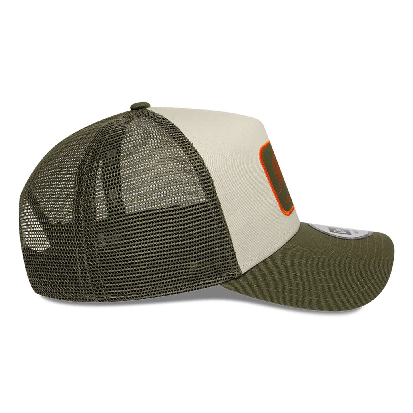 Pictured is this New Era Outdoor Washed 9FORTY A-Frame Trucker Adjustable cap in Dark Green. 5