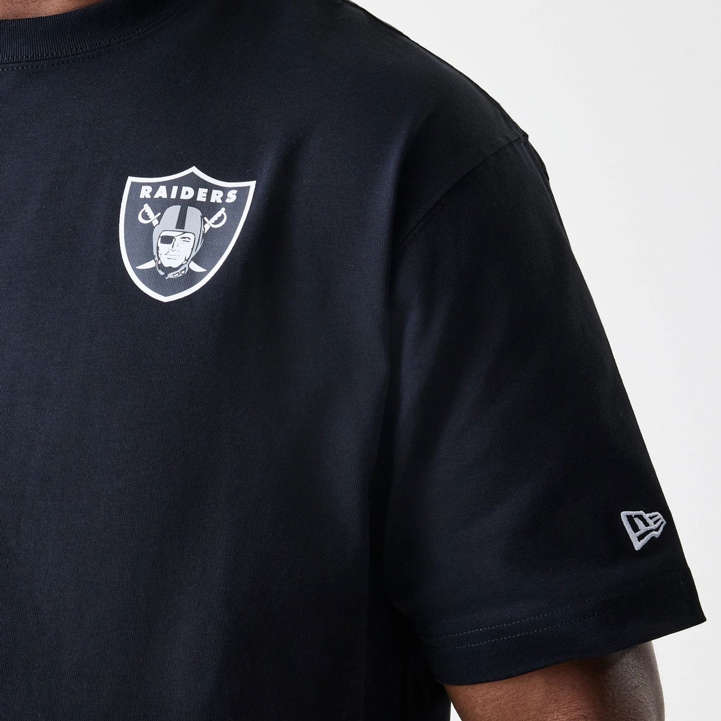 The Male model is wearing Las Vegas Raiders NFL Black Oversized T-Shirt 4