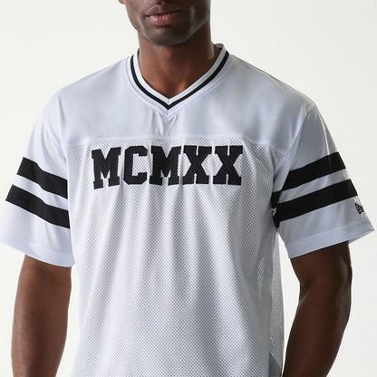 The Male model is wearing New Era Retro Sports White Mesh Jersey 7