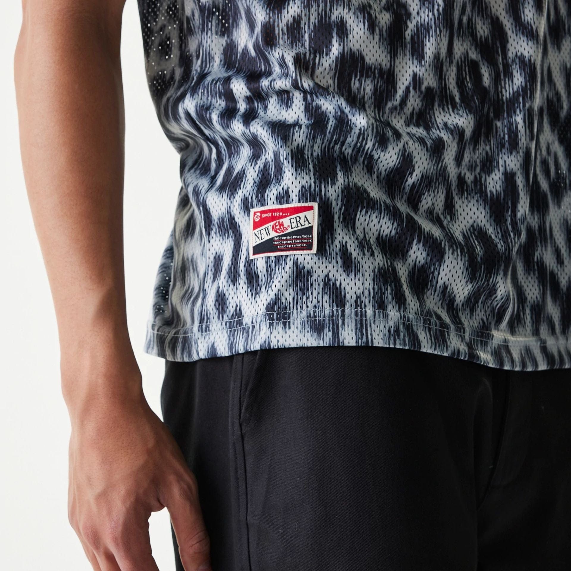 The Male model is wearing New Era Retro Sports Grey Mesh Jersey 7