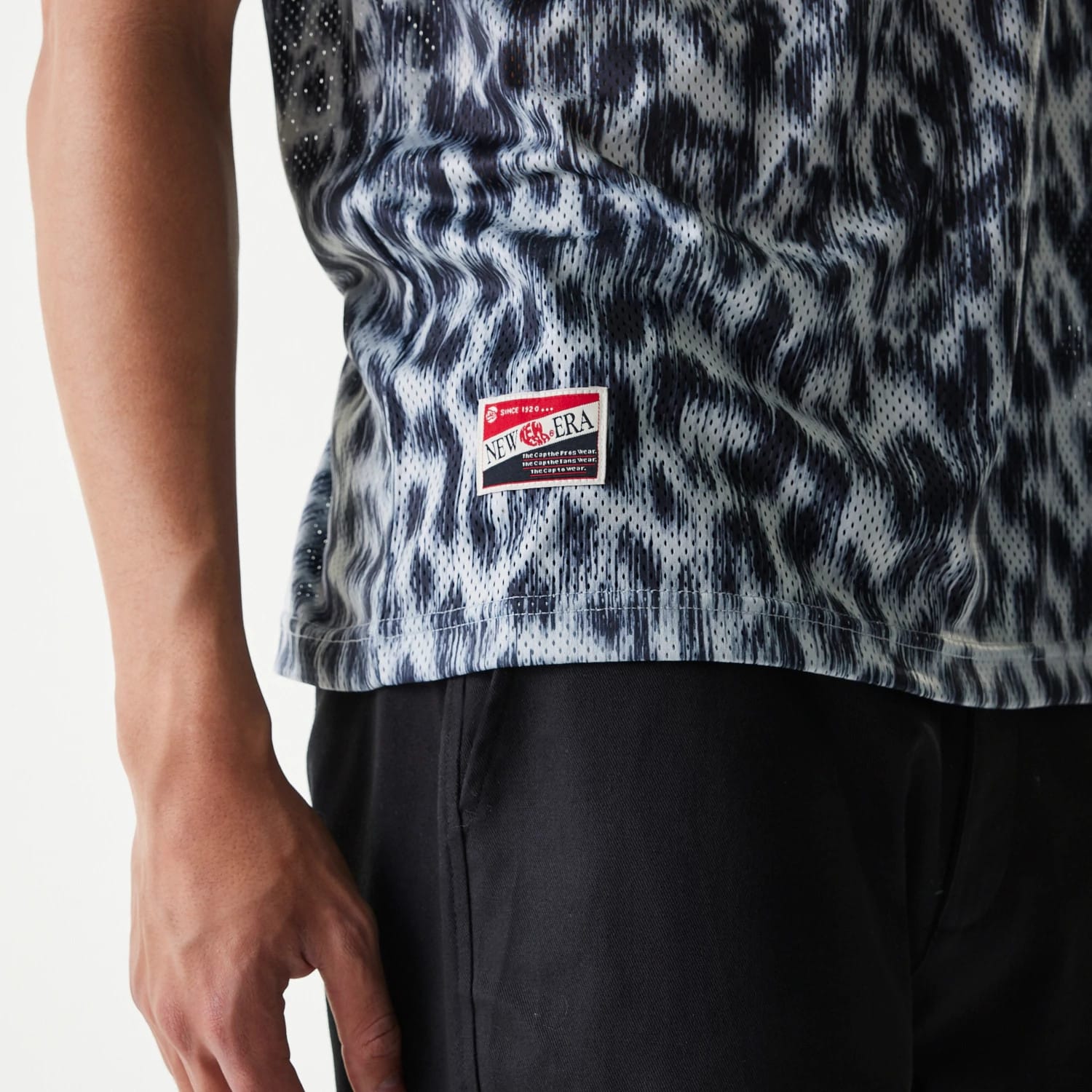 The Male model is wearing New Era Retro Sports Grey Mesh Jersey 7