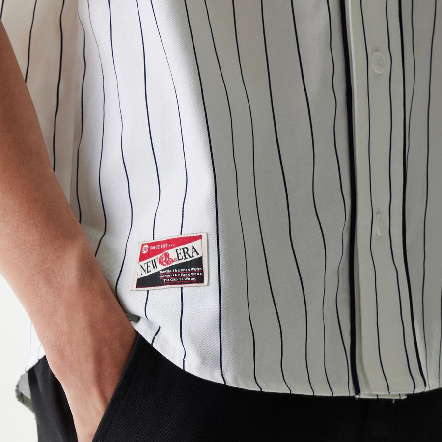 The Male model is wearing New Era Retro Baseball White Short Sleeve Shirt 5