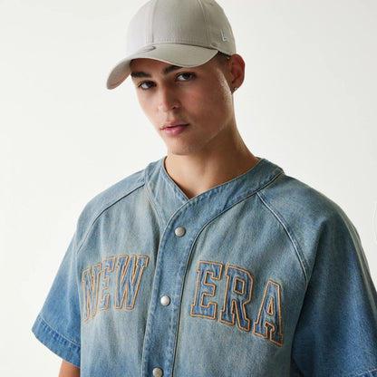 The Male model is wearing New Era Retro Baseball Blue Short Sleeve Shirt 3