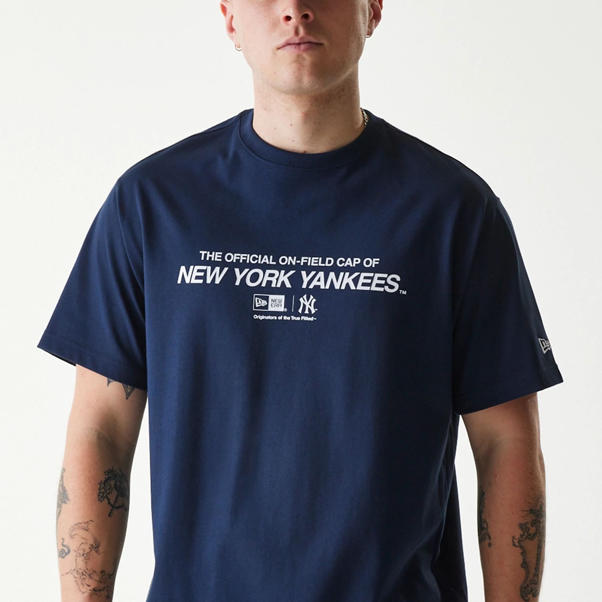 The Male model is wearing New York Yankees MLB Uncle Sam Navy T-Shirt 5