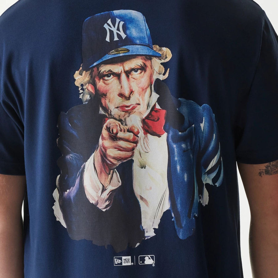 The Male model is wearing New York Yankees MLB Uncle Sam Navy T-Shirt 4
