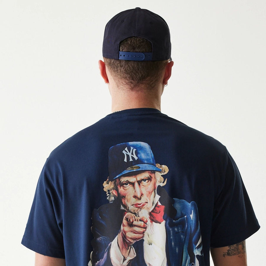 The Male model is wearing New York Yankees MLB Uncle Sam Navy T-Shirt 7