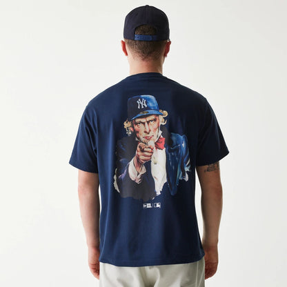 The Male model is wearing New York Yankees MLB Uncle Sam Navy T-Shirt 2
