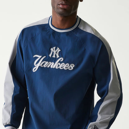 The Male model is wearing New York Yankees MLB Navy U Neck Pullover Windbreaker 3