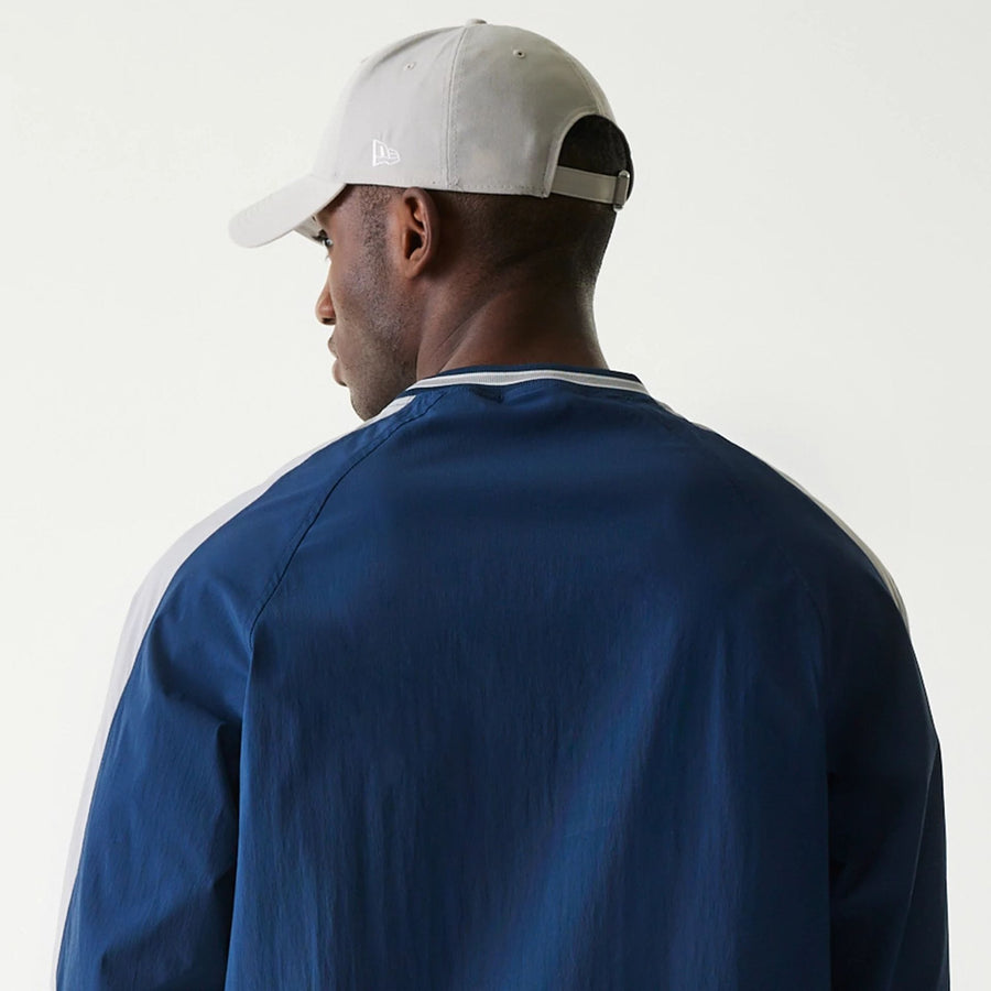The Male model is wearing New York Yankees MLB Navy U Neck Pullover Windbreaker 7
