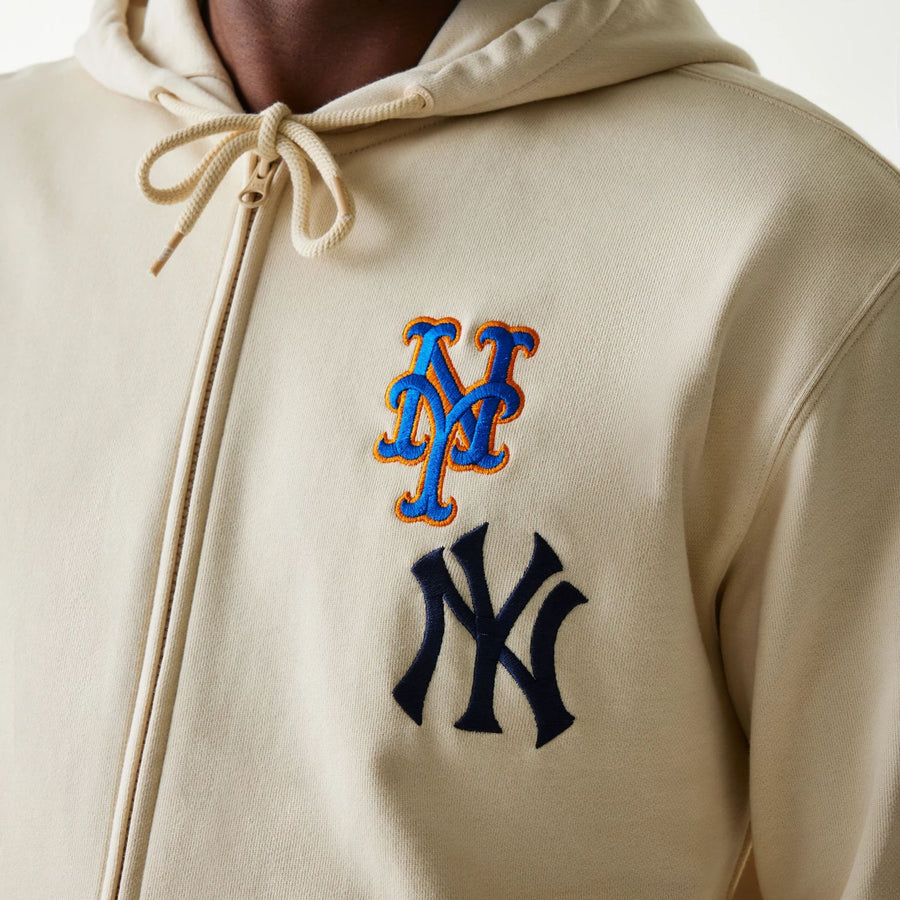 The Male model is wearing MLB Subway Series Beige Zip Front Hoodie 3