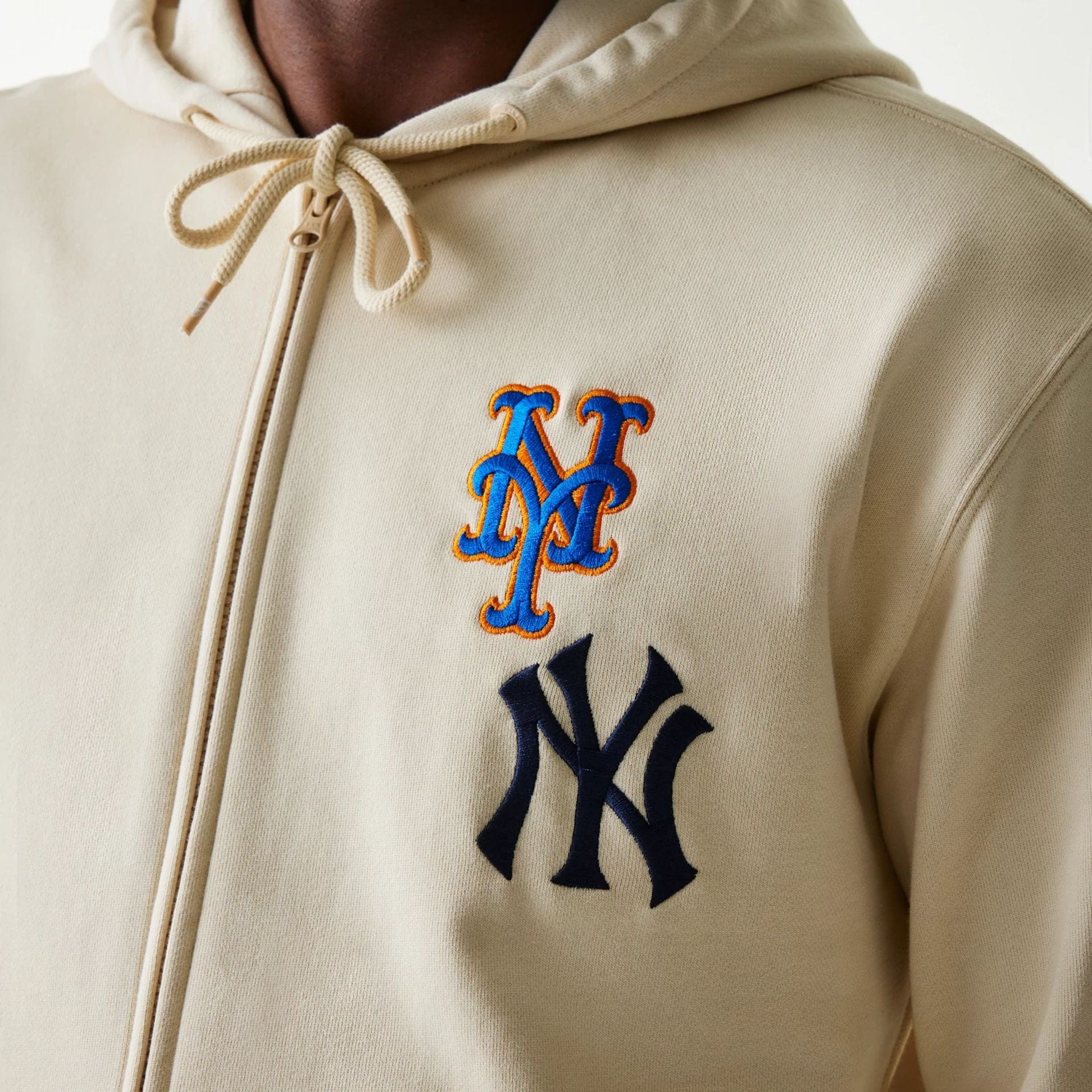 The Male model is wearing MLB Subway Series Beige Zip Front Hoodie 3