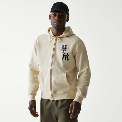 The Male model is wearing MLB Subway Series Beige Zip Front Hoodie 1