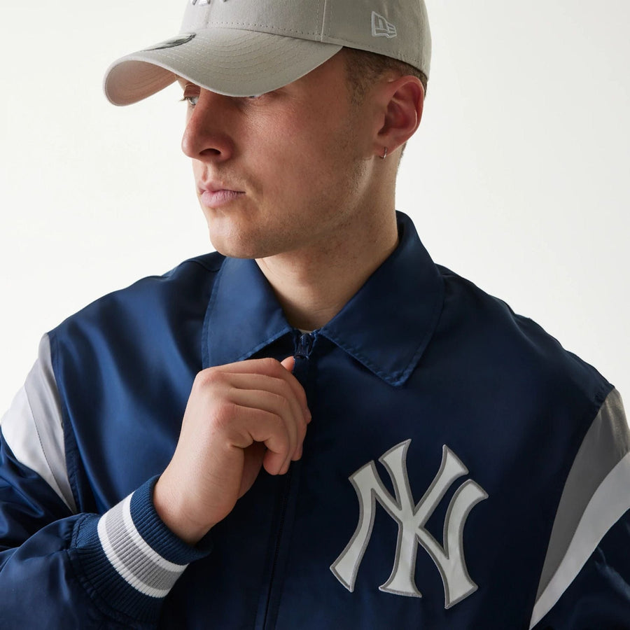 The Male model is wearing New York Yankees MLB Retro Stadium Navy Jacket 3