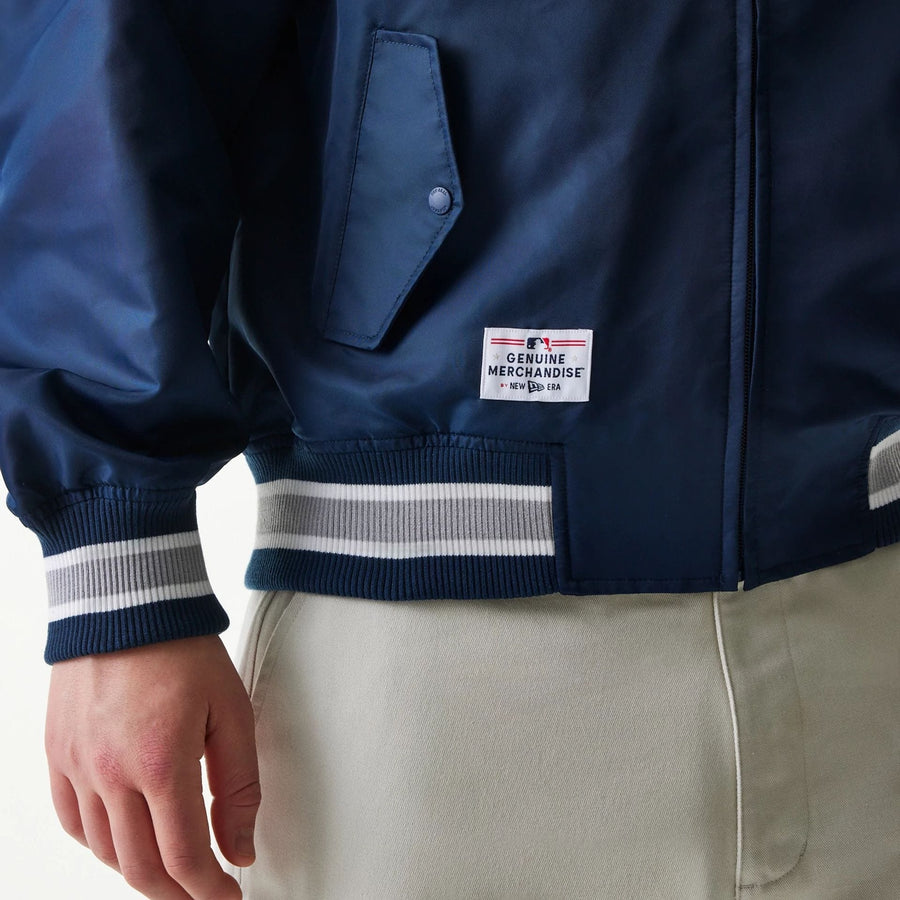 The Male model is wearing New York Yankees MLB Retro Stadium Navy Jacket 5