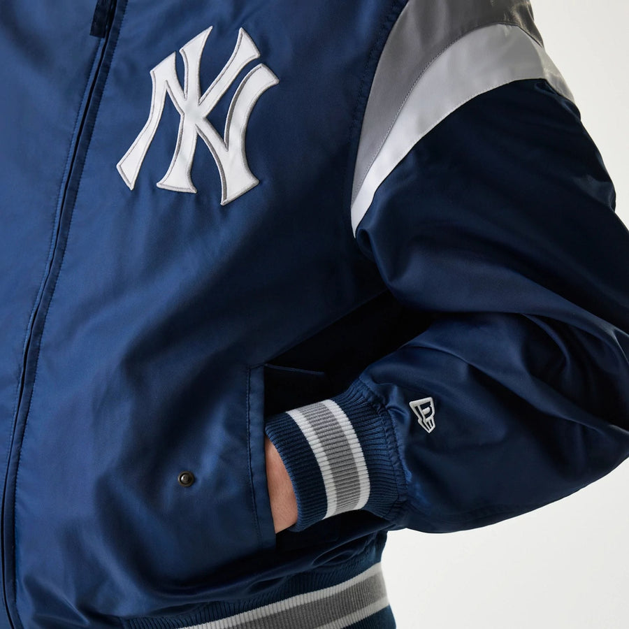 The Male model is wearing New York Yankees MLB Retro Stadium Navy Jacket 4
