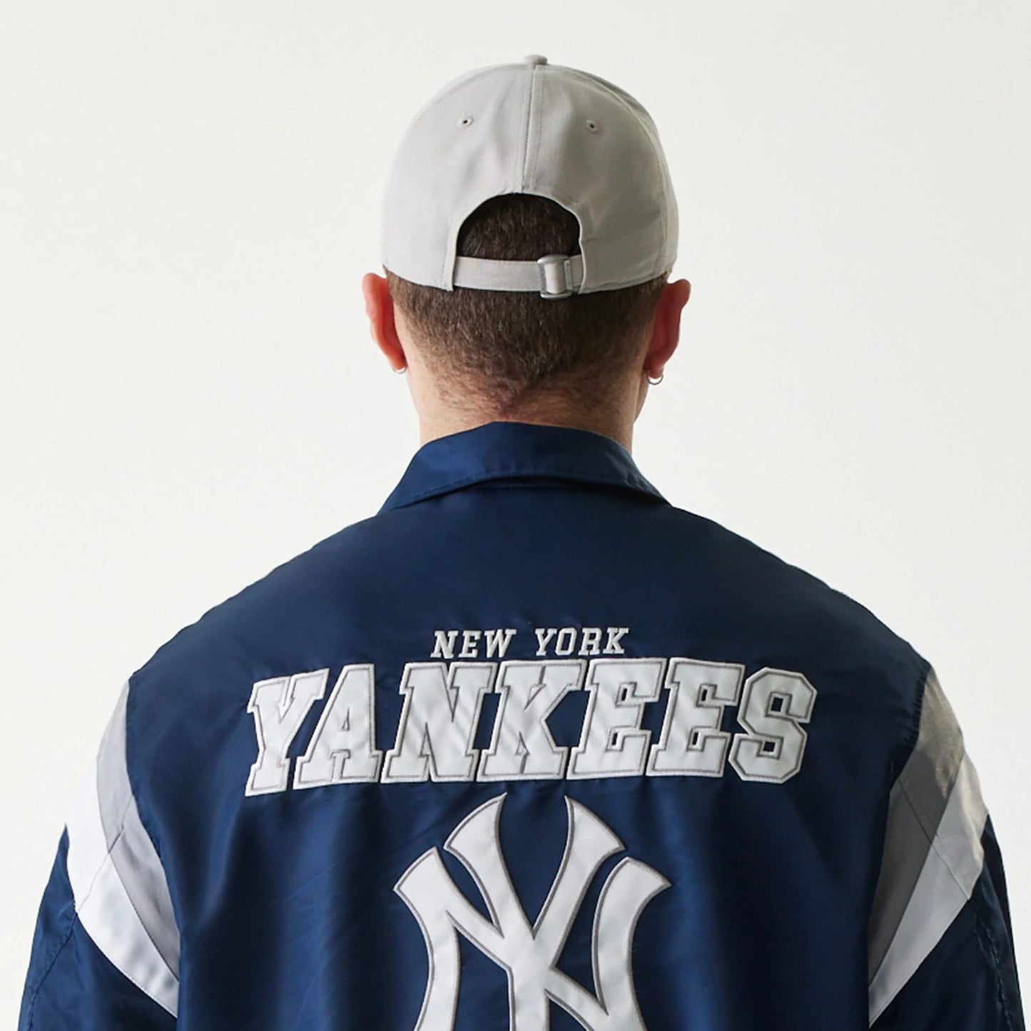 The Male model is wearing New York Yankees MLB Retro Stadium Navy Jacket 7