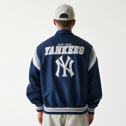The Male model is wearing New York Yankees MLB Retro Stadium Navy Jacket 2